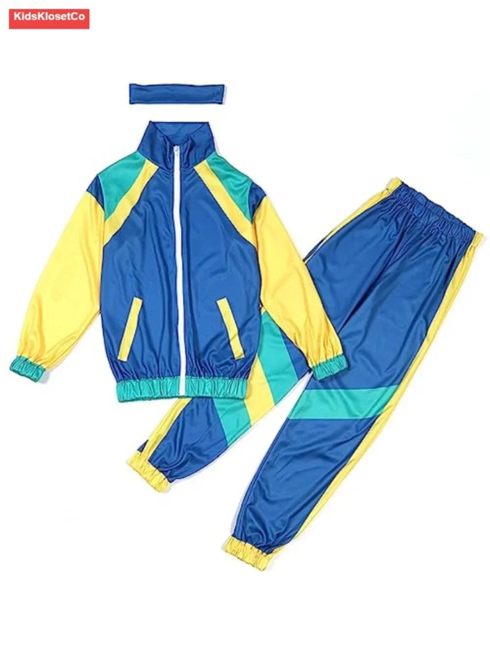 80s Retro Hip Hop Colorblock Tracksuit, 2-Piece Windbreaker Set Boys Girls